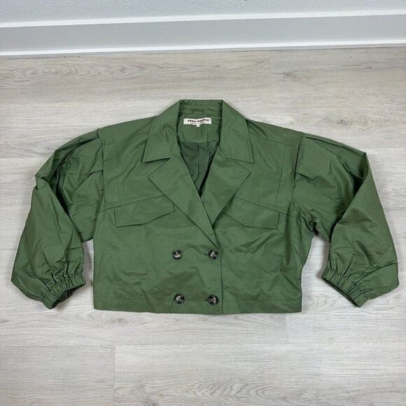 Free People Looking Glass Trench Coat Womens XL Green Cropped - Picture 5 of 7